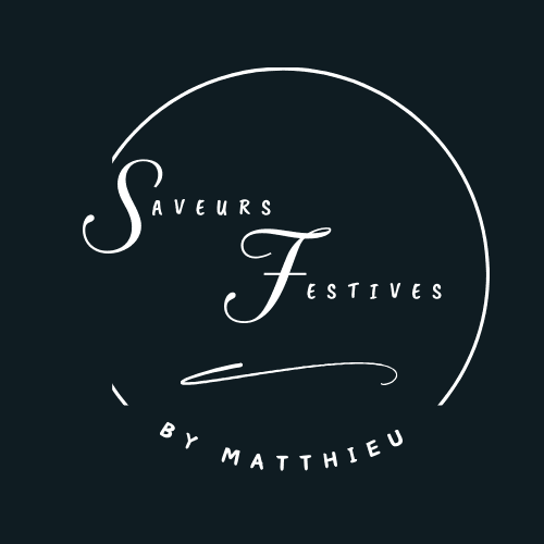 Logo saveurs festives blanc fond bleu foncé